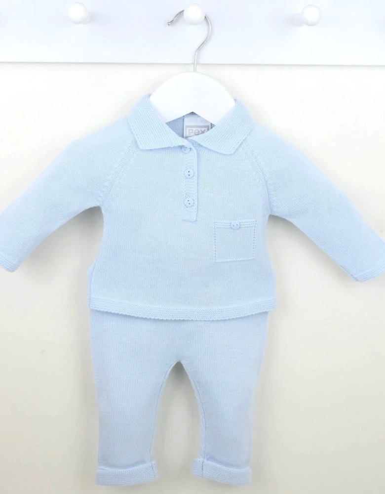 Boys Pale Blue Knit Polo Pant Set