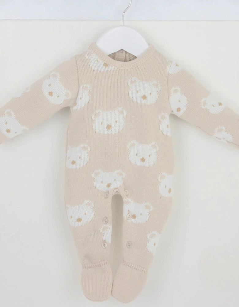 Boys Beige Knit Bear Babygrow