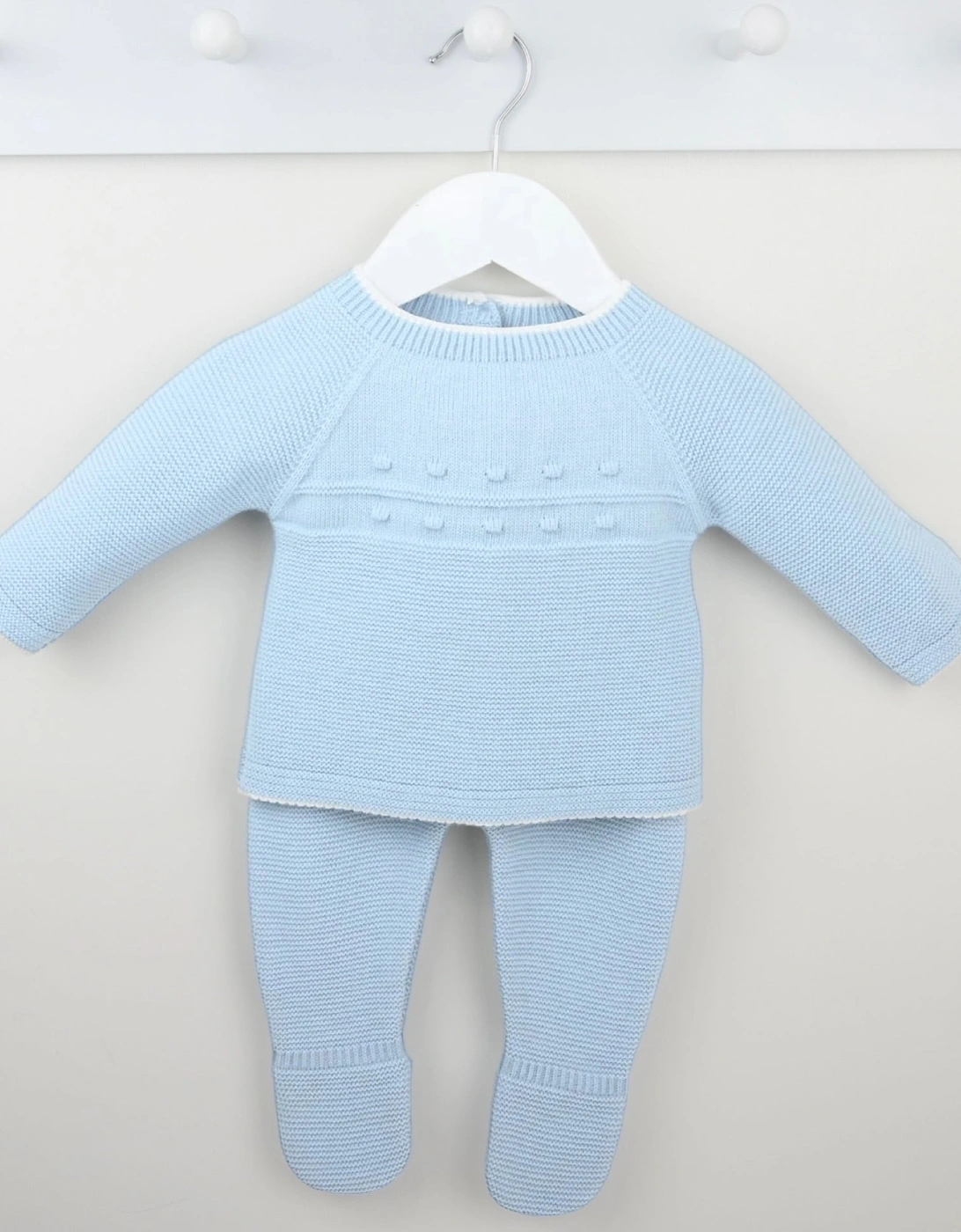 Boys Pale Blue Knit Pant Set, 2 of 1