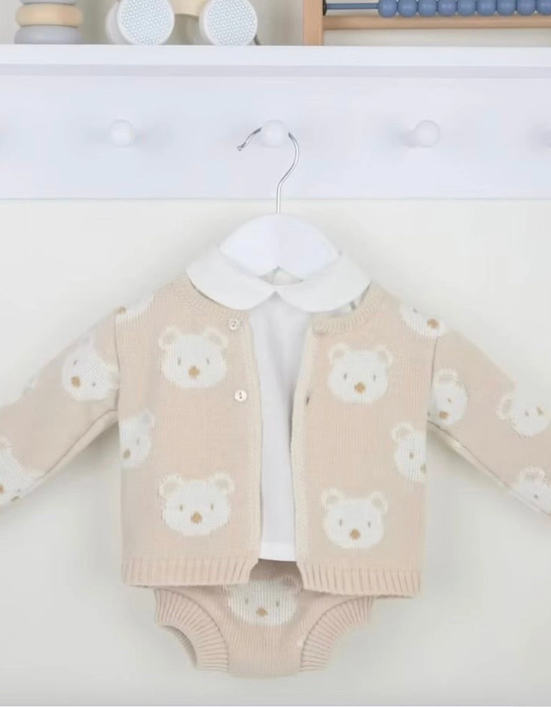 Boys Beige Knit Bear Jam Pant Set, 2 of 1