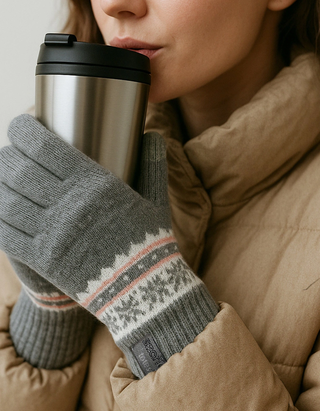 Toasties STRETCH KNITTED Womens Touchscreen Gloves Grey Fair Isle