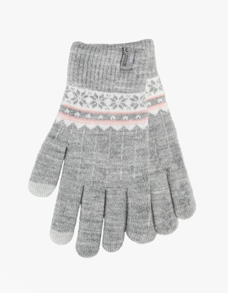 Toasties STRETCH KNITTED Womens Touchscreen Gloves Grey Fair Isle