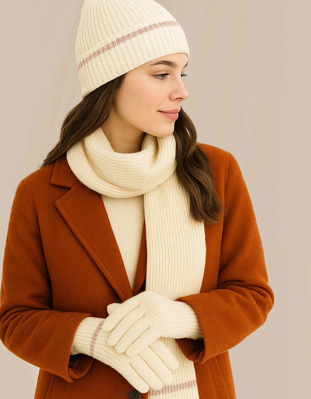 Toasties KNITTED HAT SCARF & GLOVE GIFT SET Womens Oat