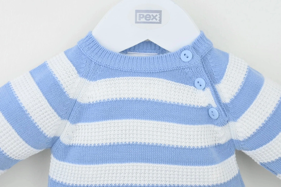 Boys Dark Blue Knit Stripe Pant Set