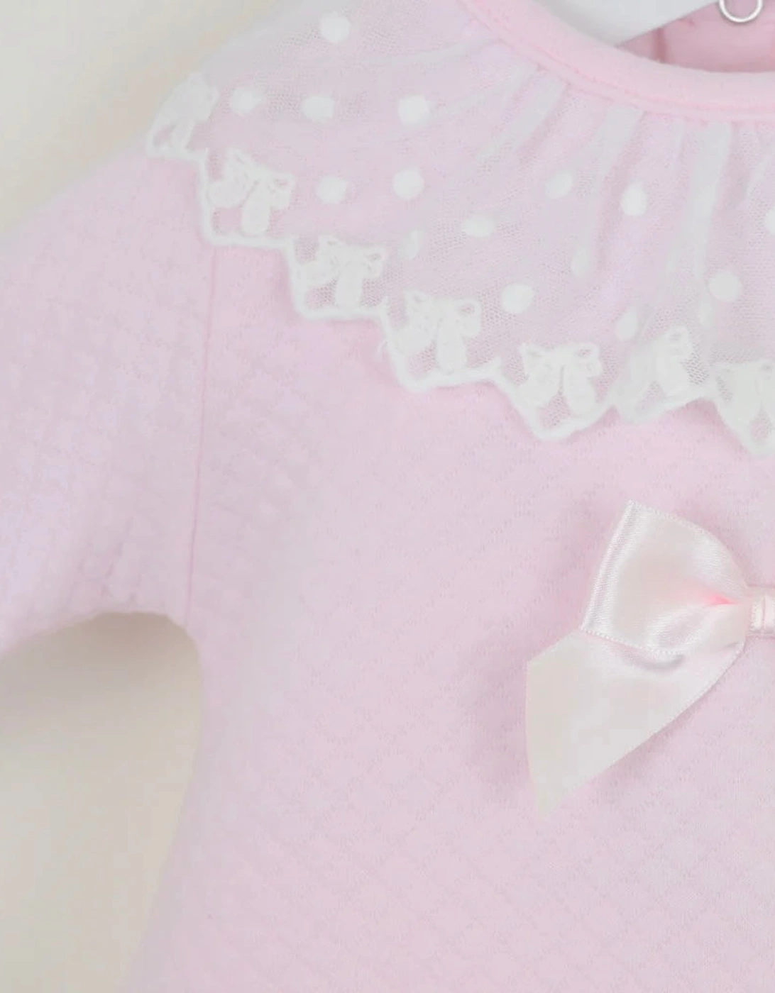 Girls Pale Pink Quilted Collared Babygrow