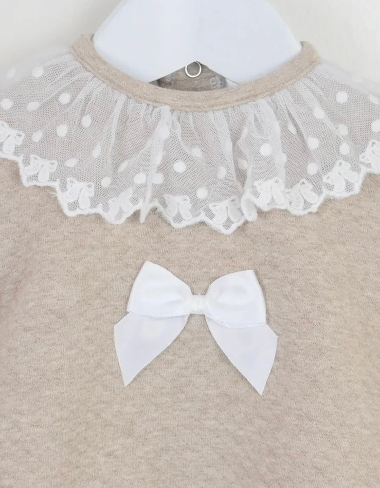 Girls Beige Quilted Collared Babygrow