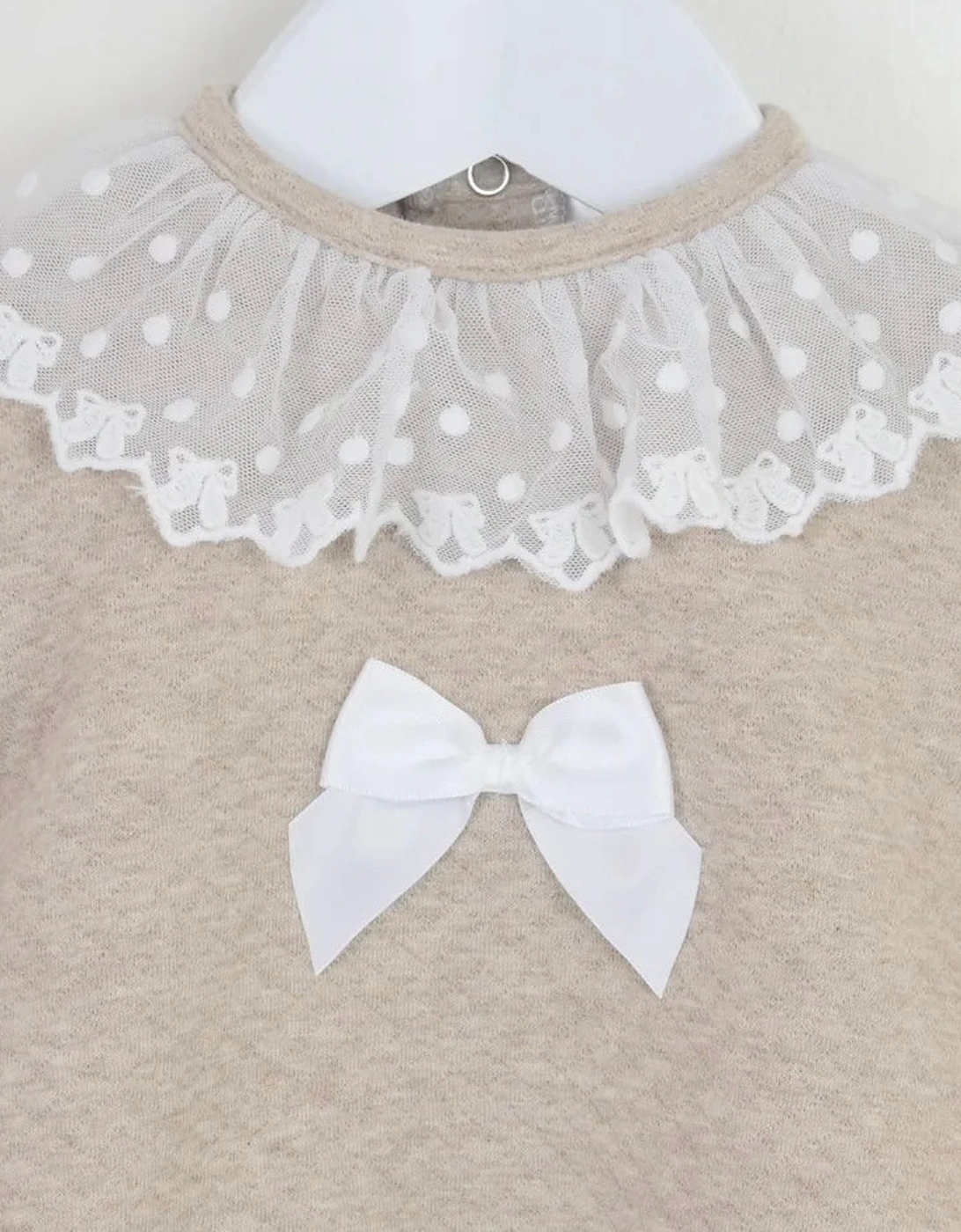 Girls Beige Quilted Collared Babygrow