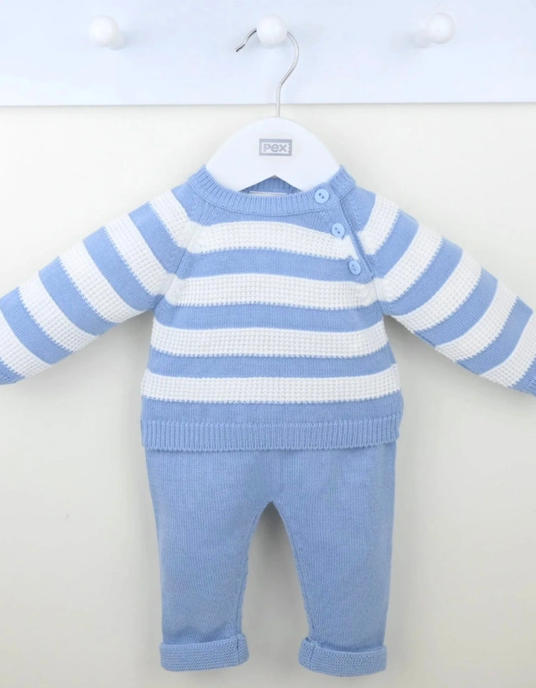 Boys Dark Blue Knit Stripe Pant Set