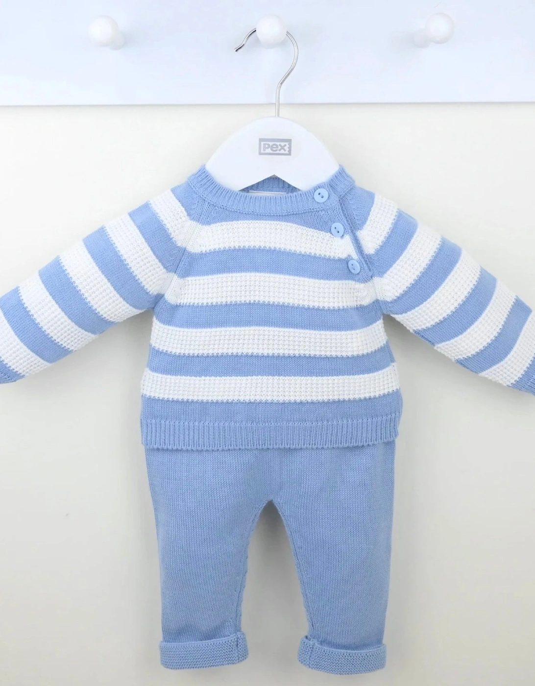 Boys Dark Blue Knit Stripe Pant Set, 3 of 2