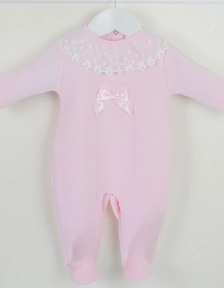 Girls Pale Pink Quilted Collared Babygrow