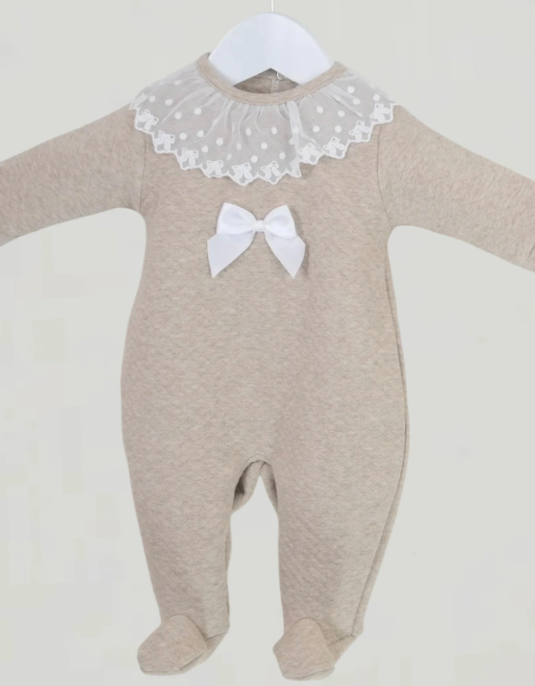 Girls Beige Quilted Collared Babygrow, 3 of 2