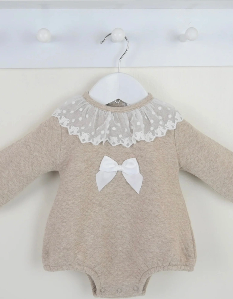 Girls Beige Quilted Collared Romper