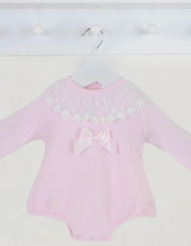 Girls Pale Pink Quilted Collared Romper