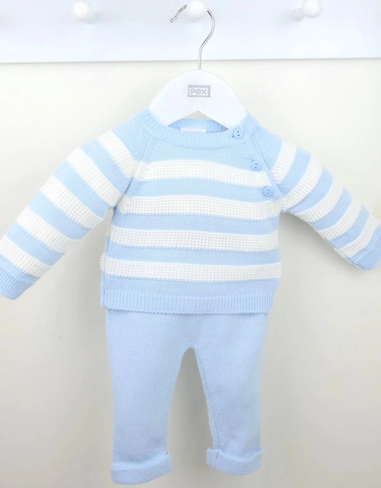 Boys Pale Blue Knit Stripe Pant Set