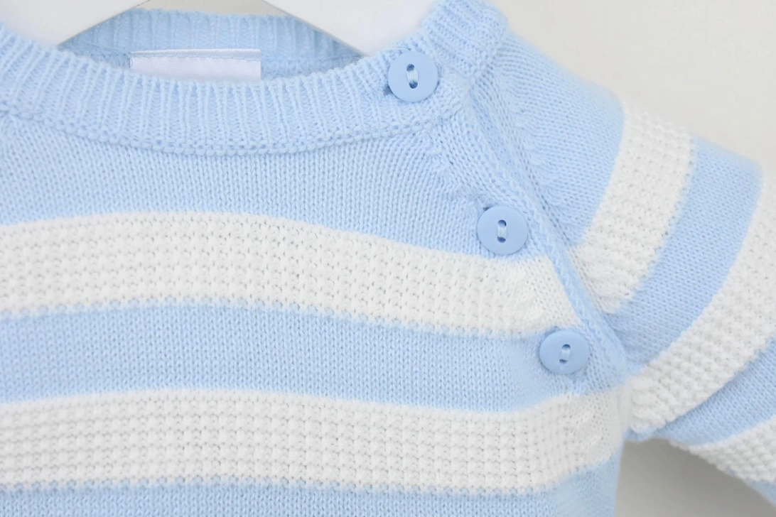 Boys Pale Blue Knit Stripe Pant Set