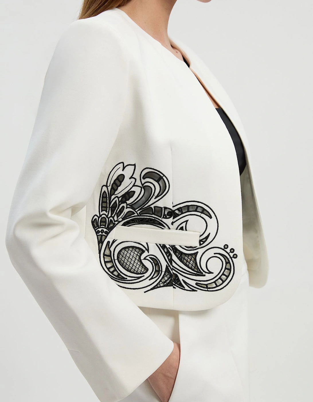 Tailored Cutwork Detail Collarless Jacket, 2 of 1