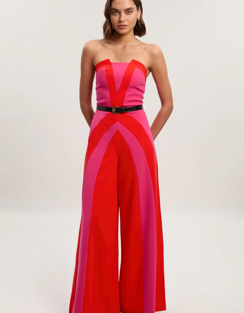 Compact Stretch Colour Block Tailored Bandeau Jumpsuit