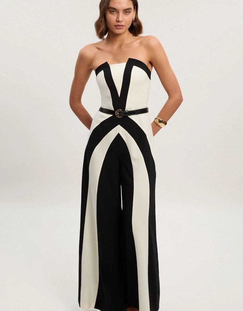 Compact Stretch Colour Block Tailored Bandeau Jumpsuit