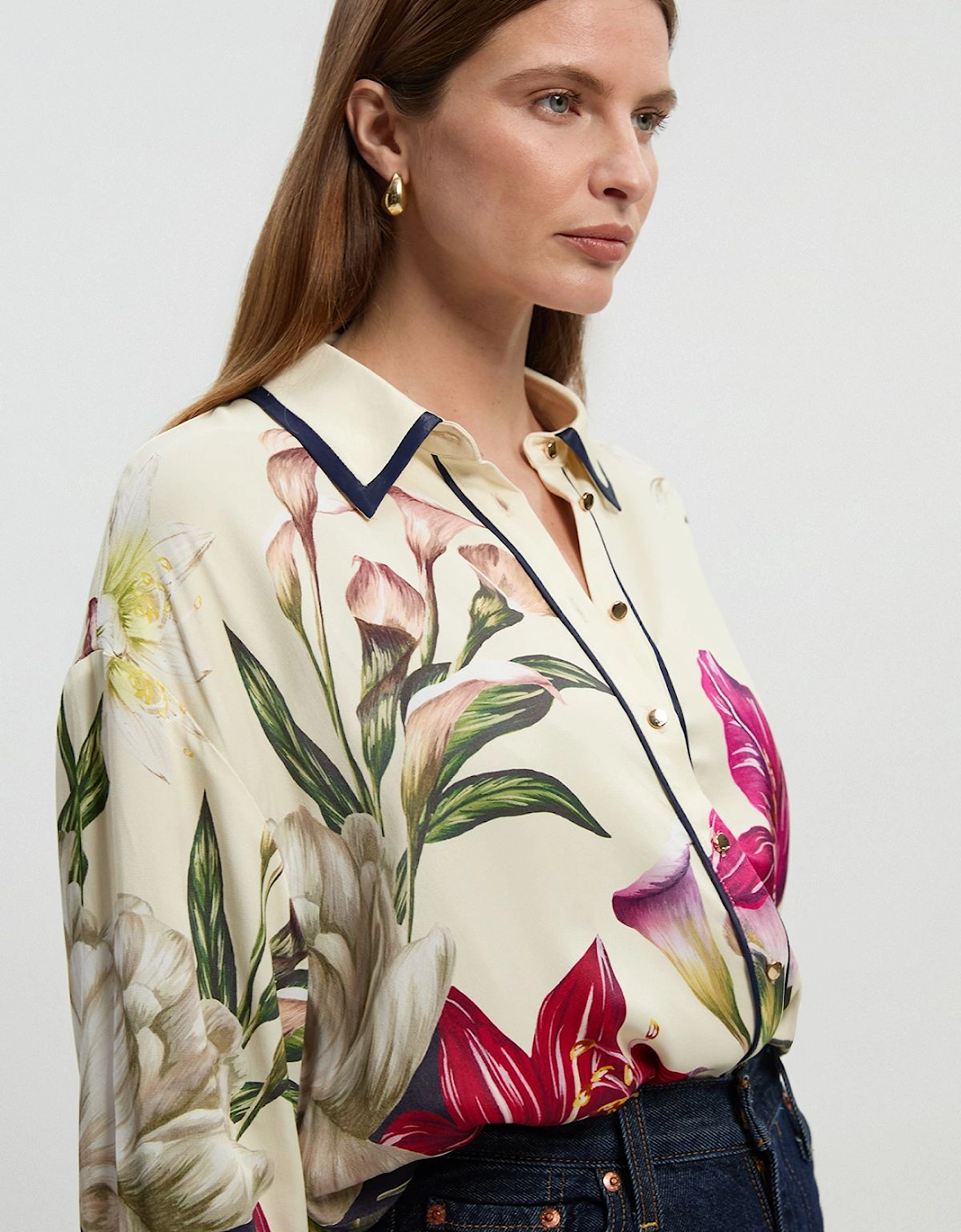 Viscose Satin Floral Print Oversized Woven Shirt, 2 of 1