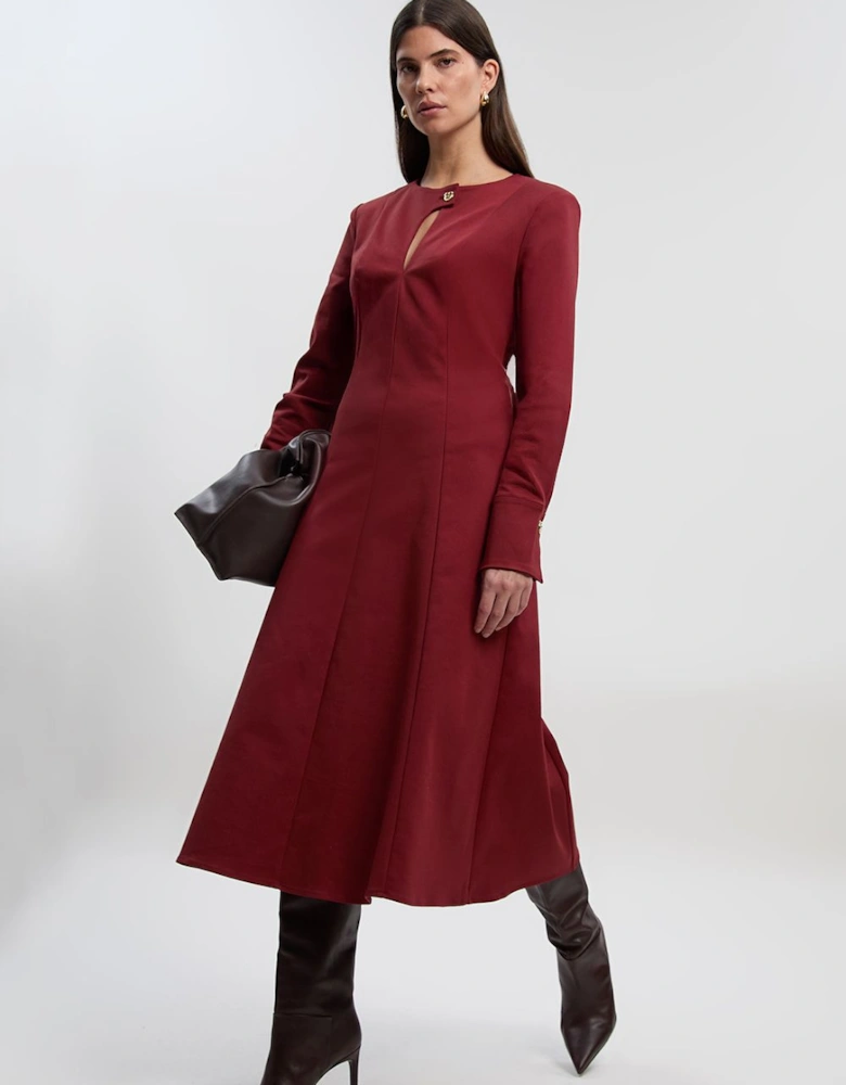 Techno Keyhole Detail Long Sleeve Trim Detail Maxi Dress