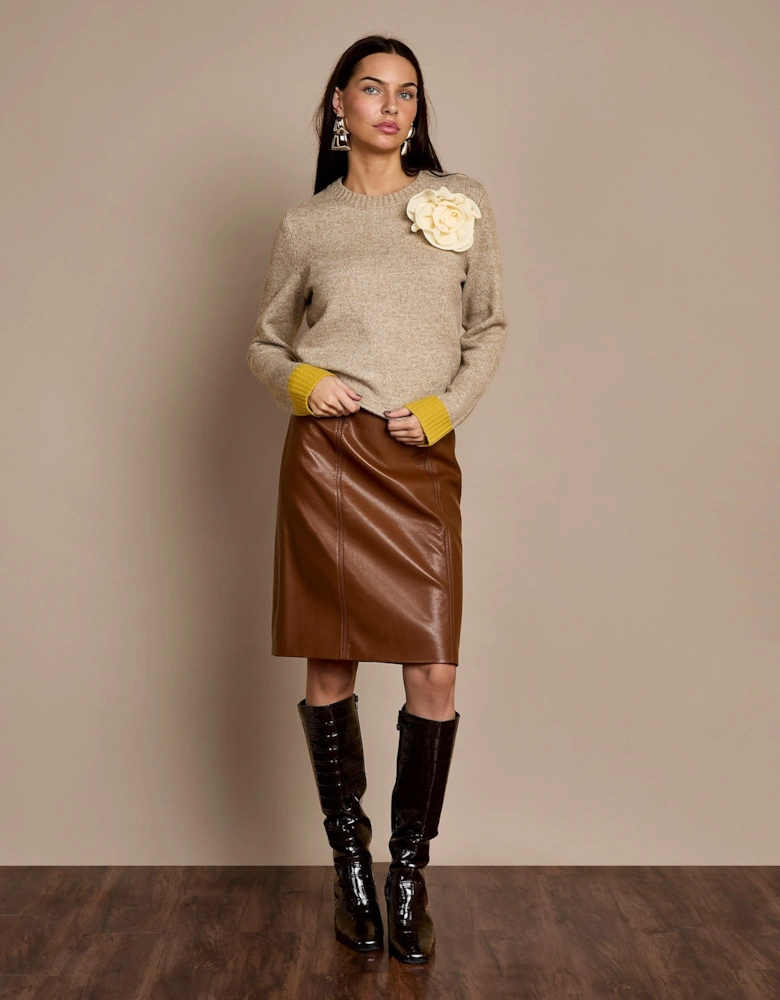 Carolyn Chestnut Faux Leather Midi Skirt