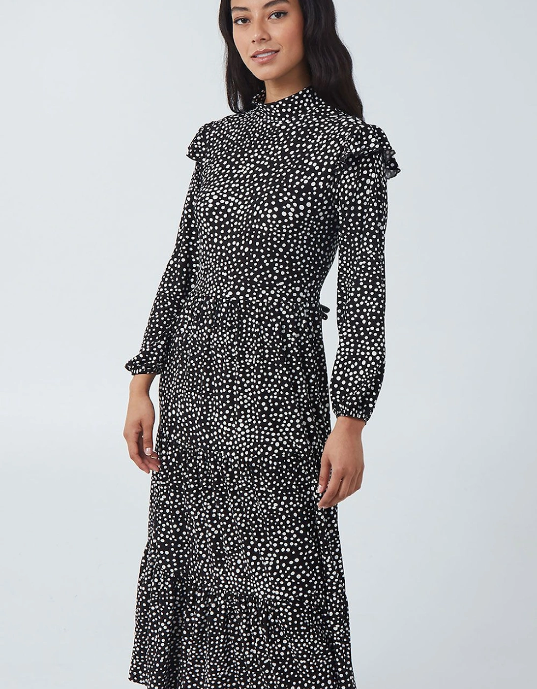 High Neck Frill Shoulder Tiered Dress, 2 of 1