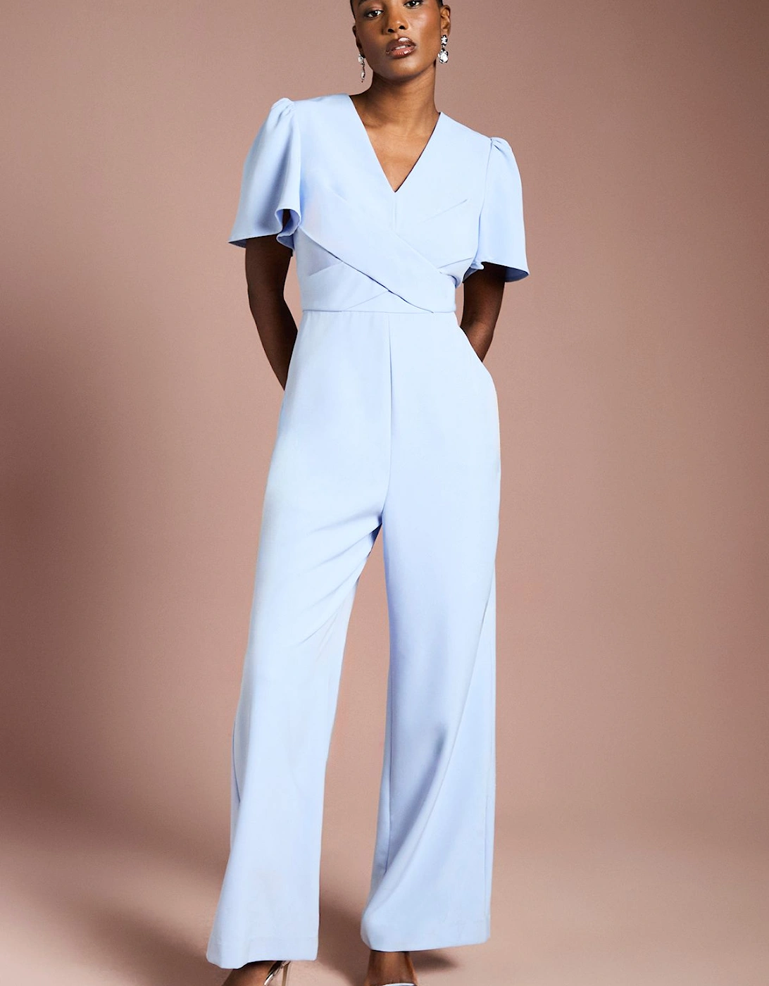 V Neck Short Sleeve Wrap Waist Jumpsuit, 2 of 1