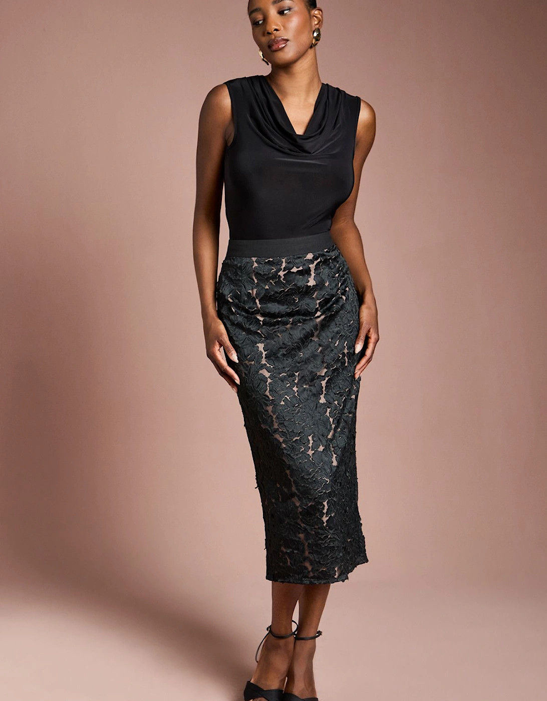 Cutwork Embroidered Mesh Pencil Skirt, 2 of 1
