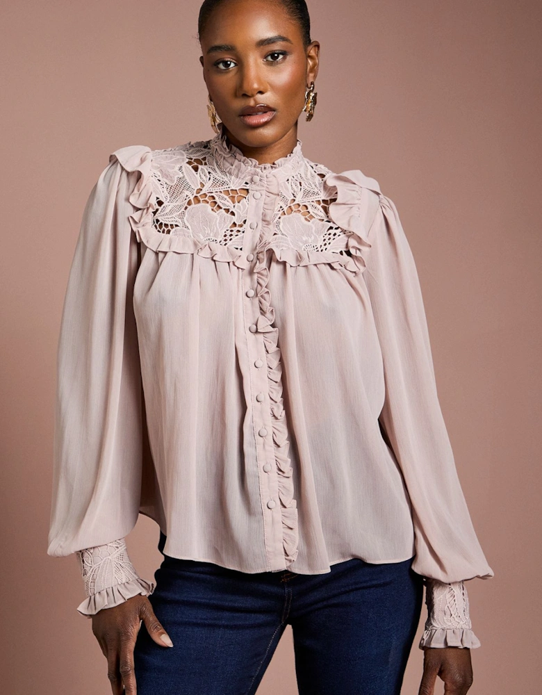 Lace Trim Georgette Blouse