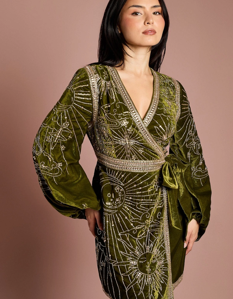 Petite Party Sequin Velvet Wrap Mini Dress