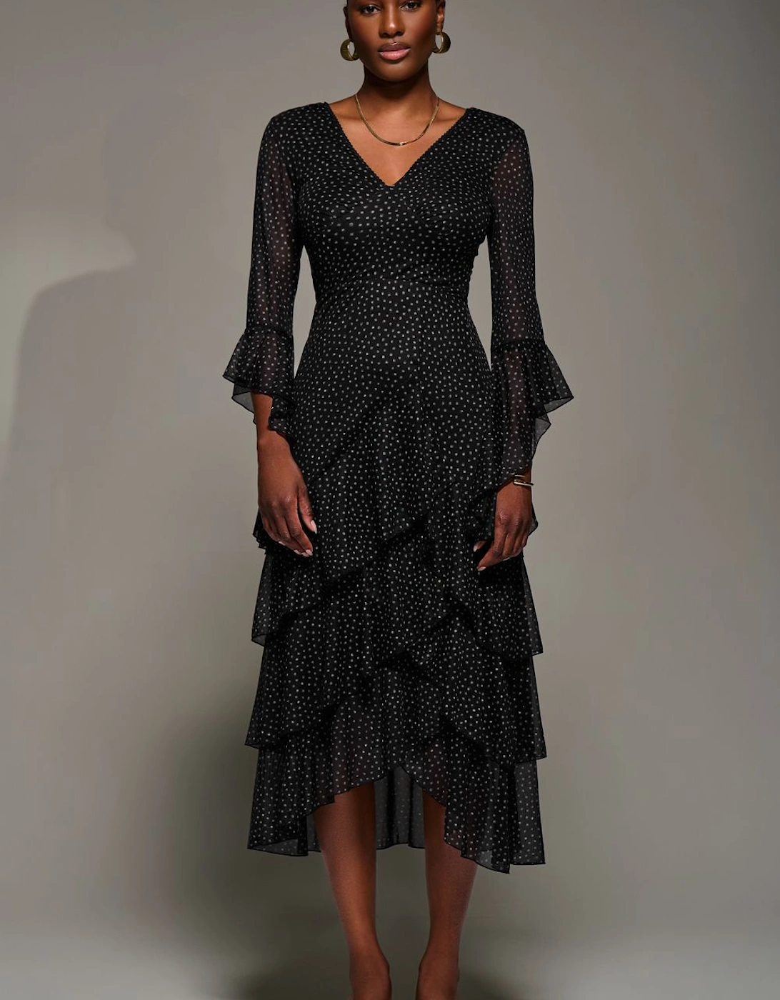 Ruffle Sleeve Tiered Mesh Midaxi Dress, 2 of 1