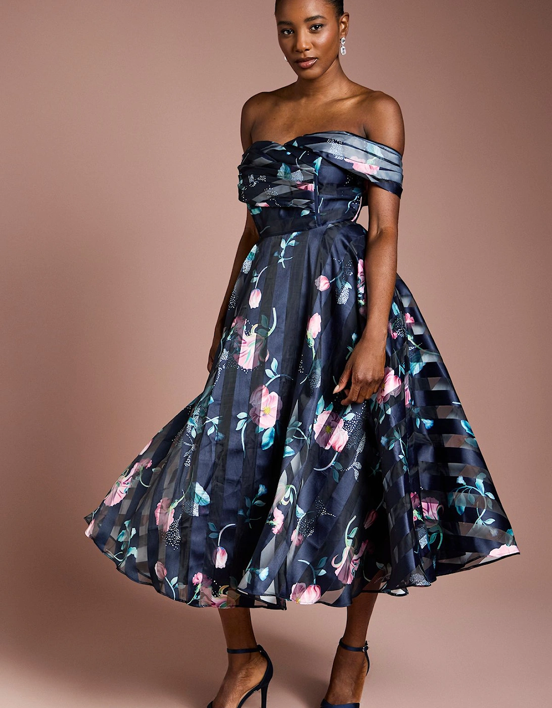 Stripe Organza Pleat Top Midi Dress, 2 of 1