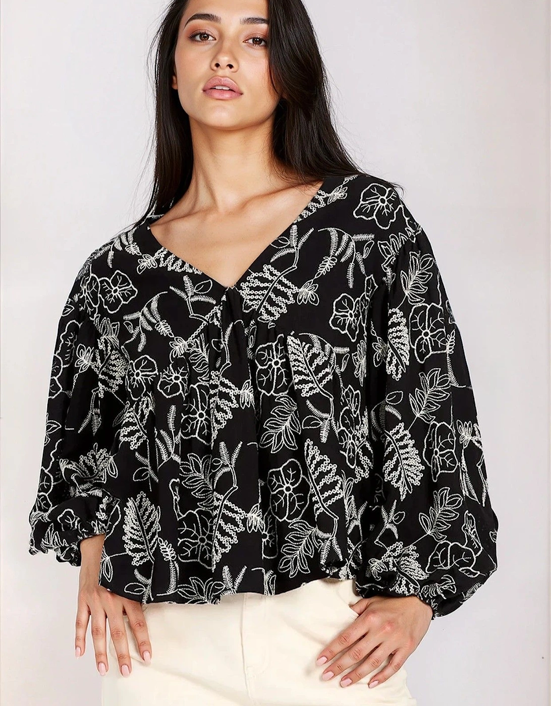 Black Embroidered Cotton Blouse, 2 of 1