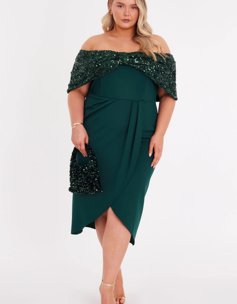 Green Curve Bardot Midi Dress