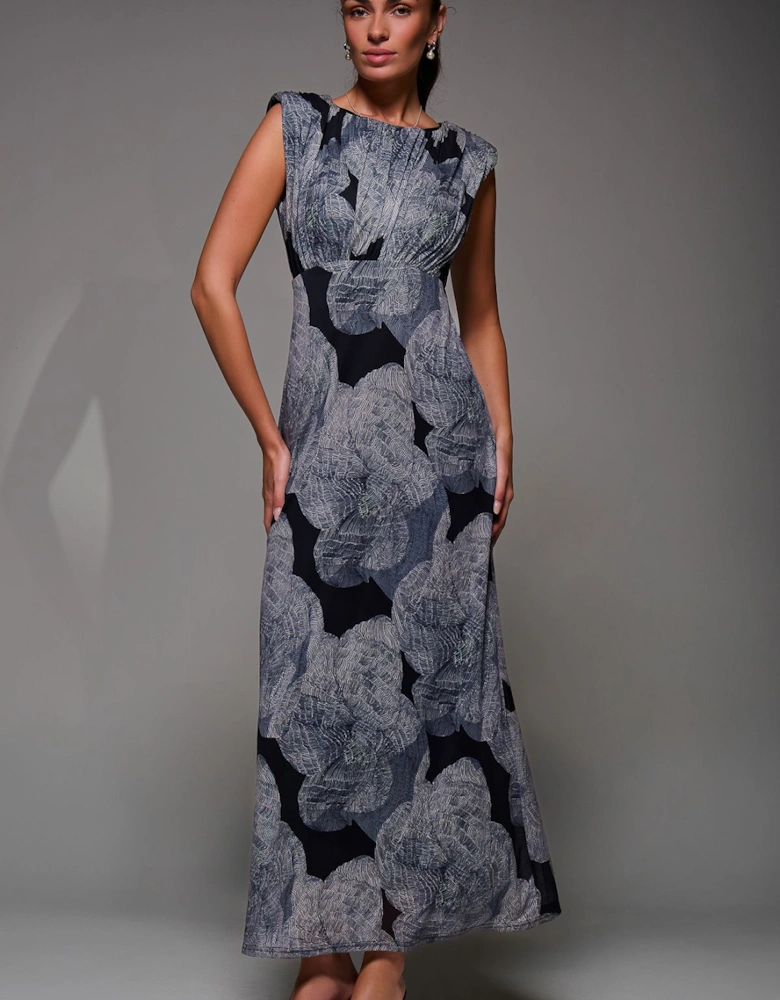 Slash Neck Fit & Flare Mesh Maxi Dress