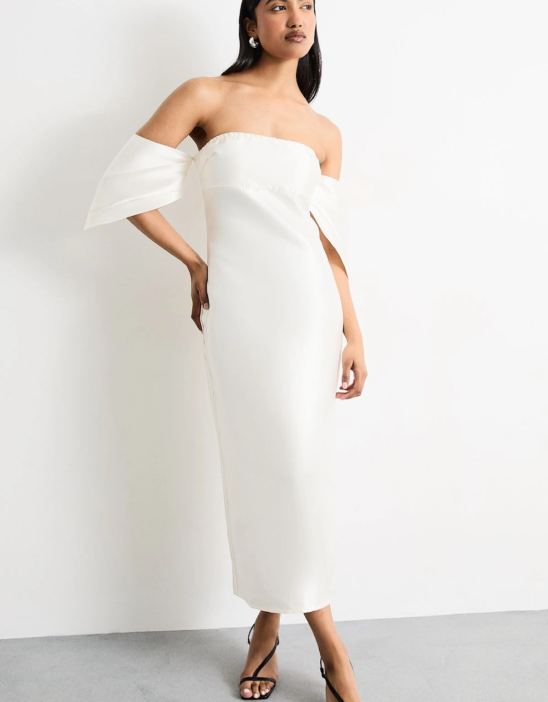 Structured Puff Sleeve Bardot Midi Dress, 2 of 1