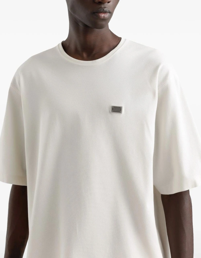 Small Metal Plaque T-Shirt in Off White