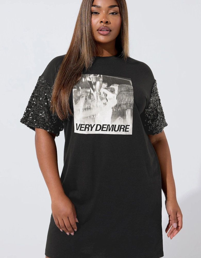 Sequin 'Very Demure' Graphic T-Shirt Dress