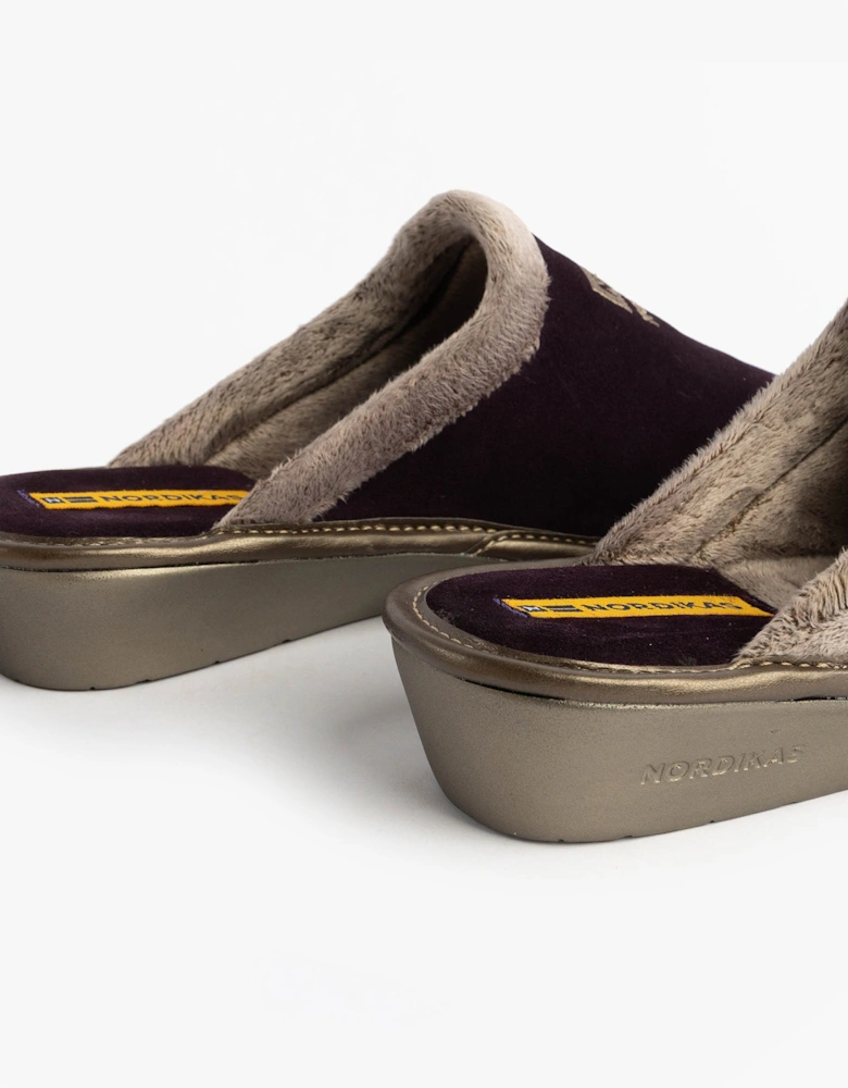 238 Womens Suede Mule Slippers Purple
