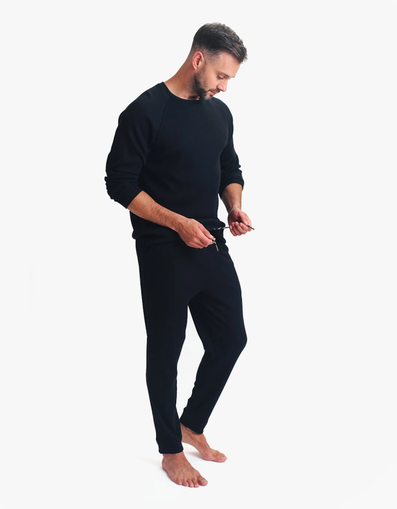 WAFFLE LONG SLEEVE SHIRT & JOGGER SET Mens Loungewear Black