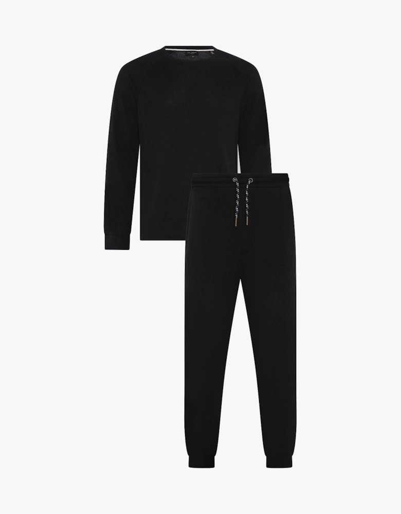 WAFFLE LONG SLEEVE SHIRT & JOGGER SET Mens Loungewear Black