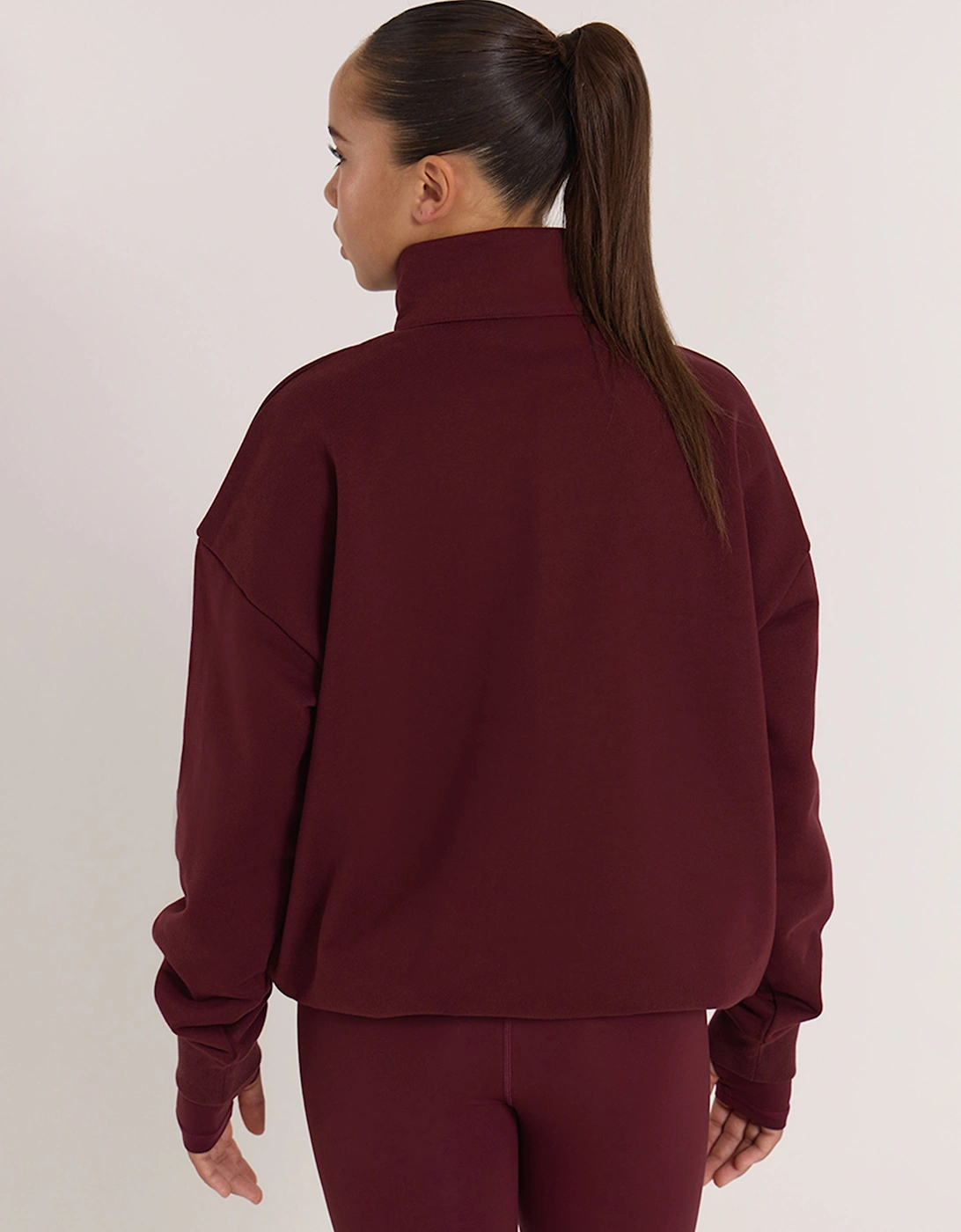 Girls Oversized Funnel Zip Hoodie in Red