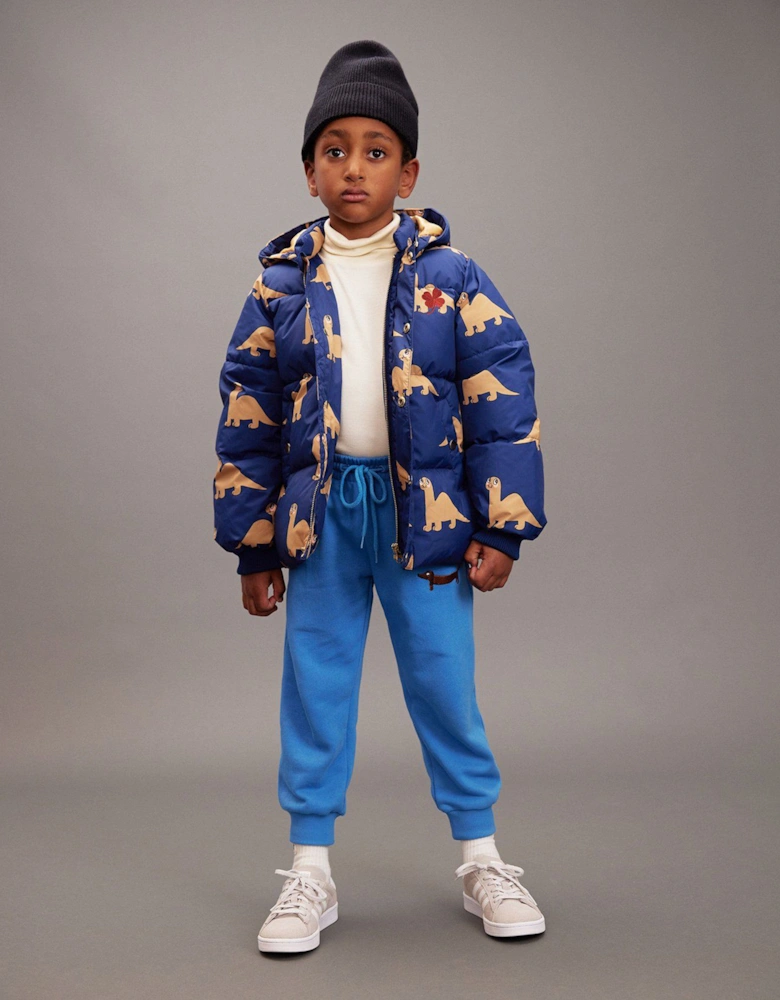 Kids Dinos AOP Hooded Puffer Jacket in Blue