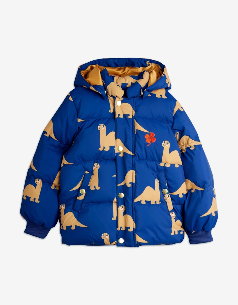 Kids Dinos AOP Hooded Puffer Jacket in Blue