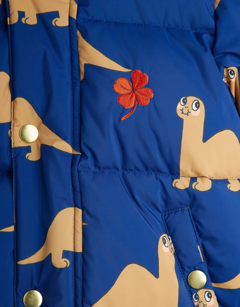 Kids Dinos AOP Hooded Puffer Jacket in Blue