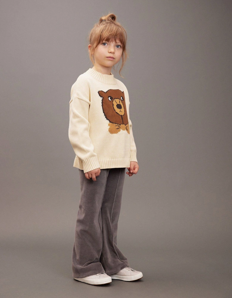 Kids Bear Intarsia Knit Jumper in Ivory