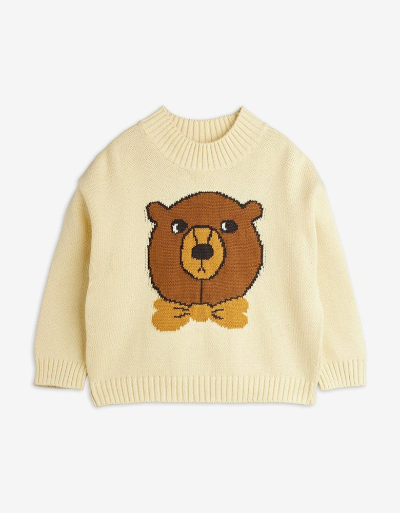 Kids Bear Intarsia Knit Jumper in Ivory