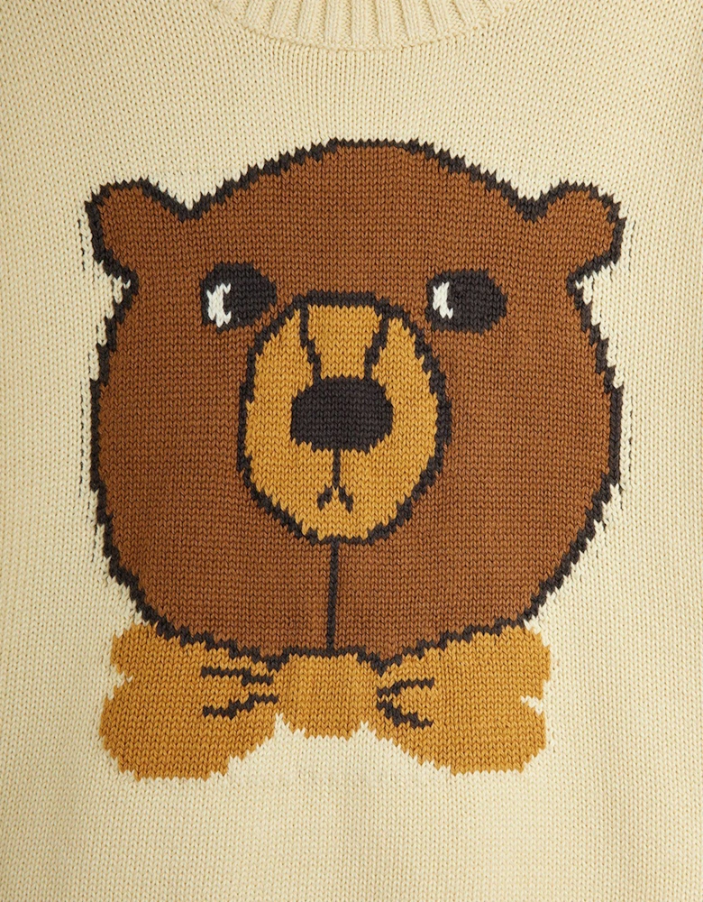 Kids Bear Intarsia Knit Jumper in Ivory