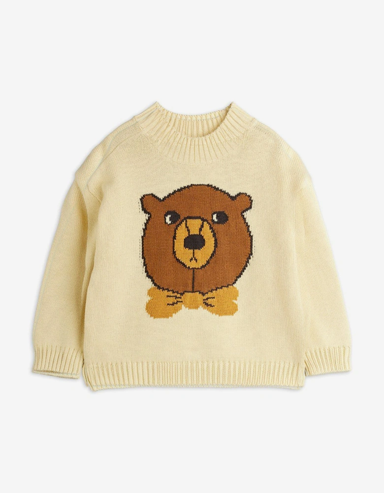 Kids Bear Intarsia Knit Jumper in Ivory