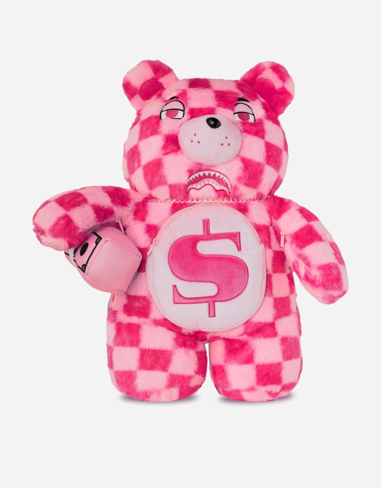 Girls Fur Check Money Bear Backpack in Pink (63cm)